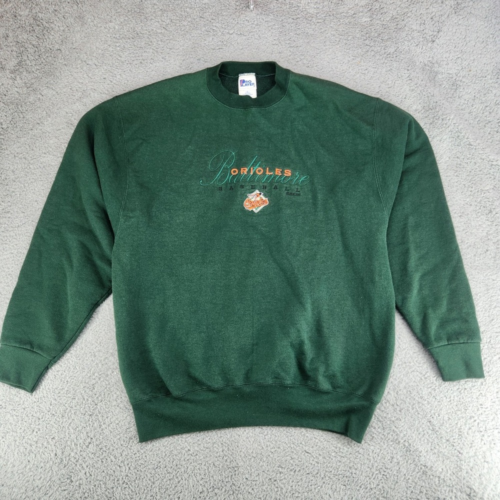 Vintage 1997 Baltimore Orioles Pro Player Crewneck Sweatshirt Mens XL Green